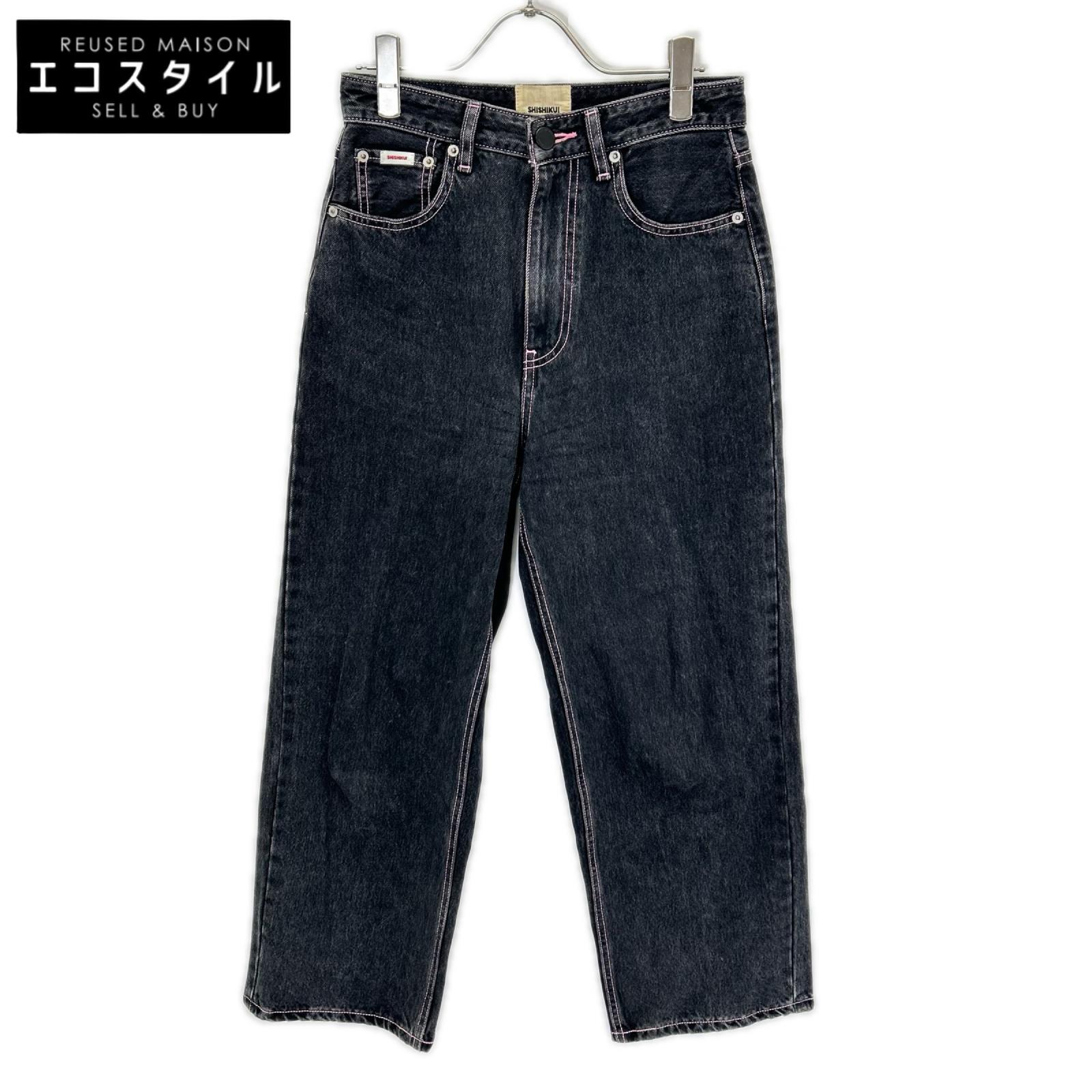 THE SHISHIKUI シシクイ 1577-1582 ブラック/ピンク Daco ワイドデニムパンツ ボトムス