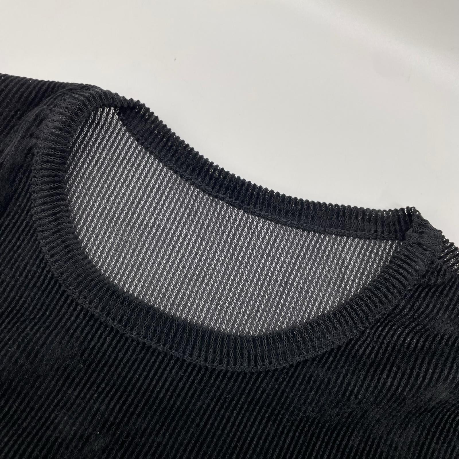 Y's ワイズ YP-T67-564 ブラック NY TULLE DLOCKED ROUND NECK T トップス