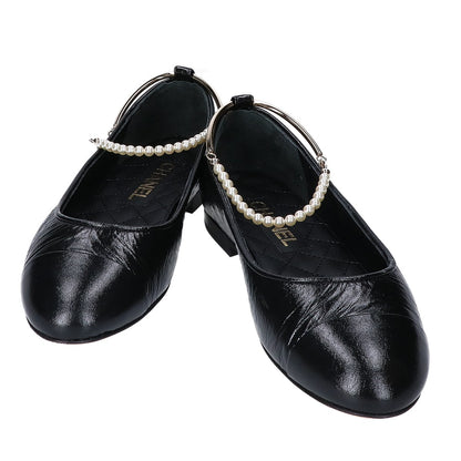 CHANEL シャネル 美品 23C G38986 バレリーナ アンクルパールビジュー ココマーク フラットシューズ シューズ