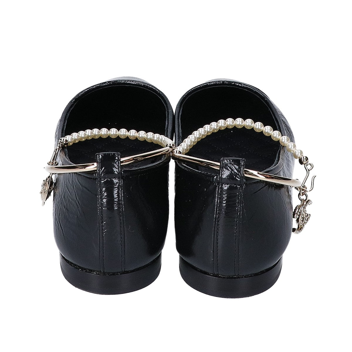 CHANEL シャネル 美品 23C G38986 バレリーナ アンクルパールビジュー ココマーク フラットシューズ シューズ