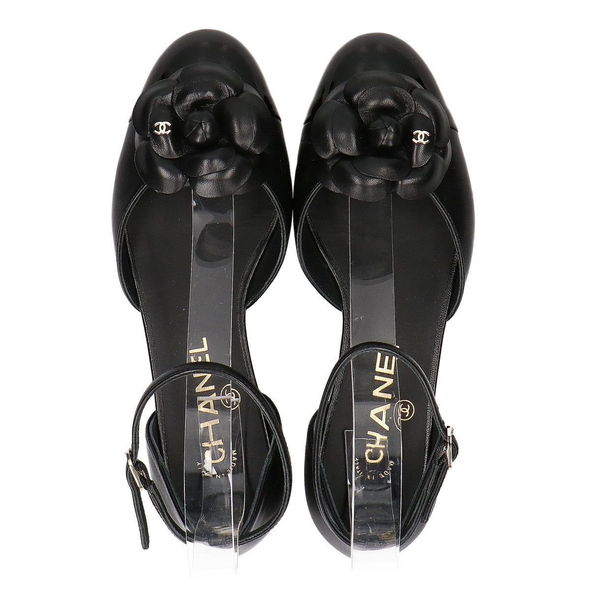 CHANEL シャネル 美品 24P G45497 カメリア メリージェーン ストラップフラットパンプス シューズ