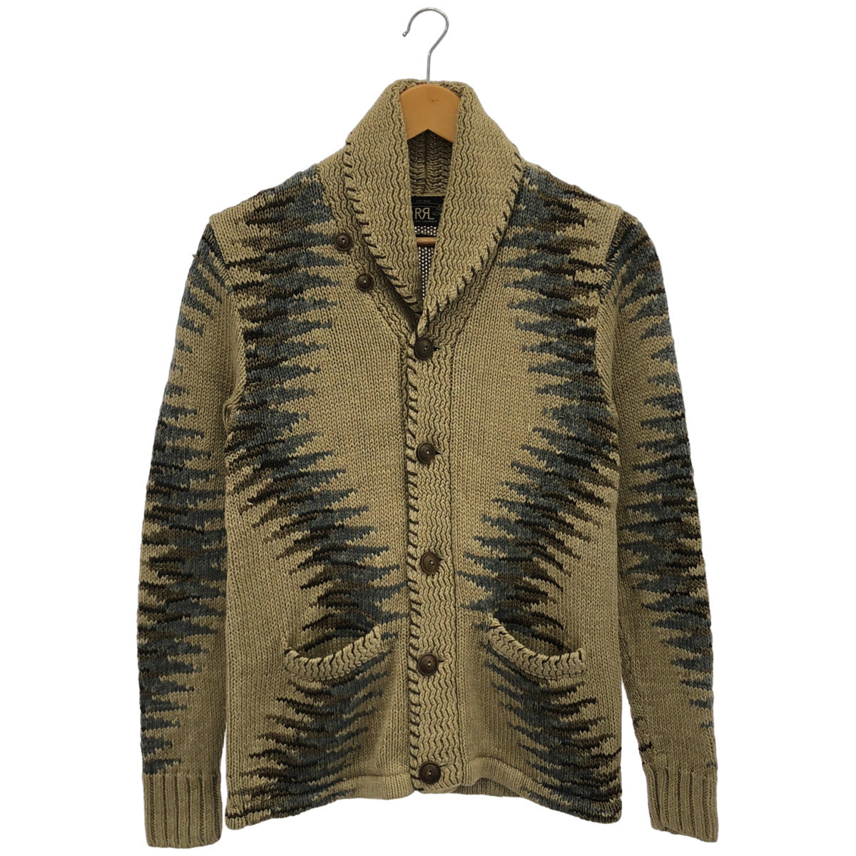 RRL ダブルアールエル 総柄 リネンコットン ミドルゲージショールカラーカーディガン トップス