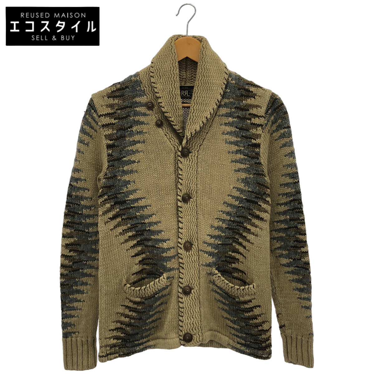 RRL ダブルアールエル 総柄 リネンコットン ミドルゲージショールカラーカーディガン トップス