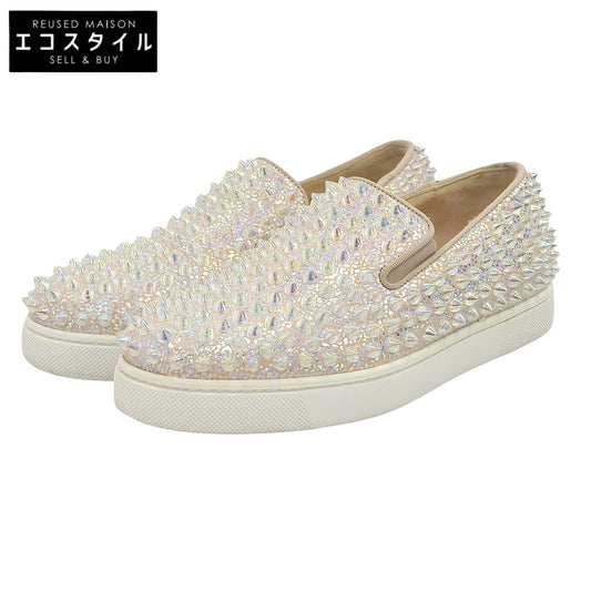 CHRISTIAN LOUBOUTIN クリスチャンルブタン 美品 ROLLER BOAT ラメ スタッズ スリッポン スニーカー シューズ レディース シルバー系 34 シューズ