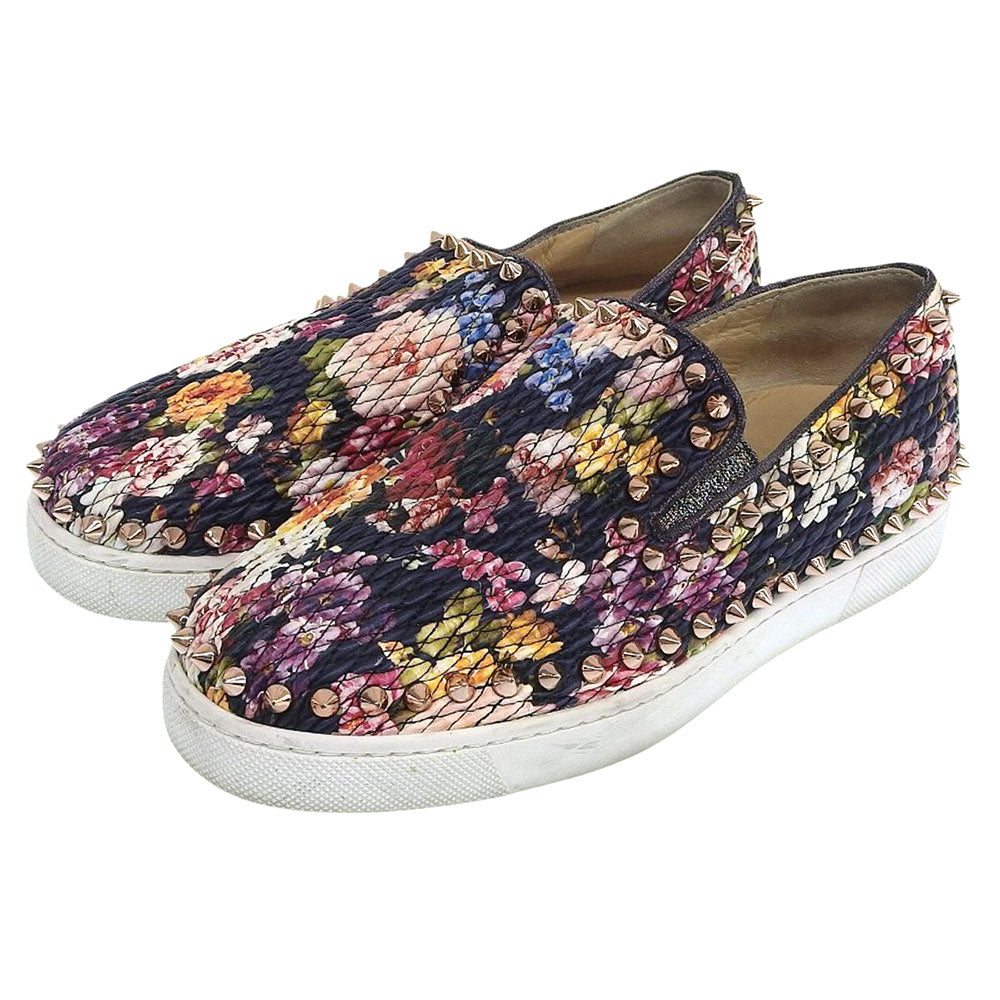 CHRISTIAN LOUBOUTIN クリスチャンルブタン PIKBOAT スタッズ 花柄 スリッポン スニーカー シューズ レディース ネイビー系 34 1/2 シューズ