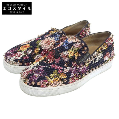 CHRISTIAN LOUBOUTIN クリスチャンルブタン PIKBOAT スタッズ 花柄 スリッポン スニーカー シューズ レディース ネイビー系 34 1/2 シューズ