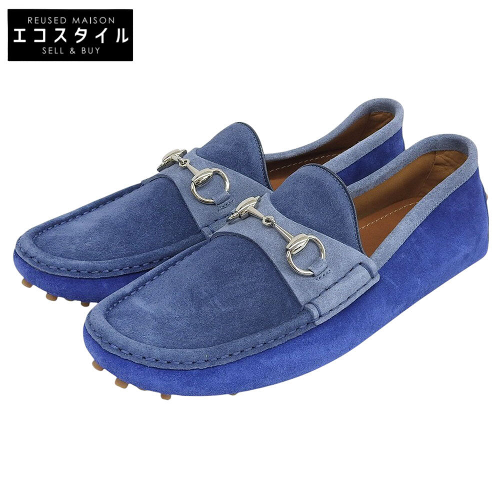 GUCCI グッチ 美品 ホースビット ドライビング シューズ スエード メンズ ブルー 8 1/2 244289 シューズ