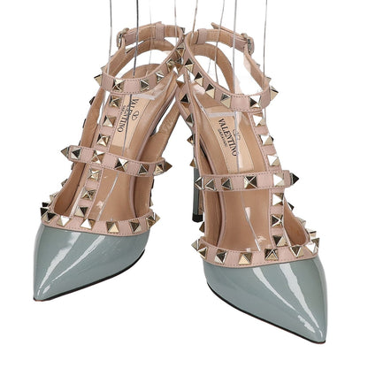 VALENTINO ヴァレンティノ ロックスタッズ パテント レザー アンクルストラップ ポインテッドトゥ パンプス シューズ