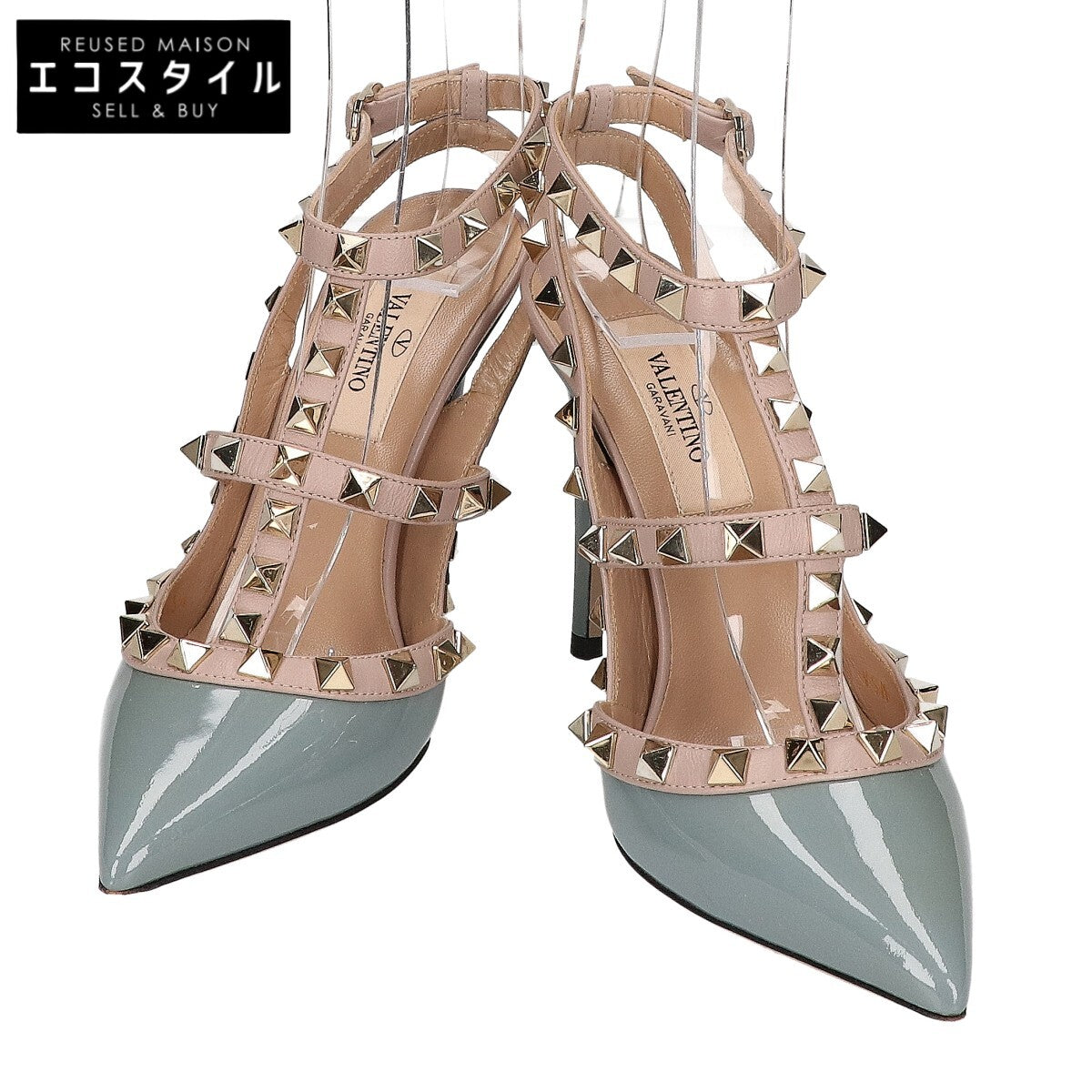 VALENTINO ヴァレンティノ ロックスタッズ パテント レザー アンクルストラップ ポインテッドトゥ パンプス シューズ