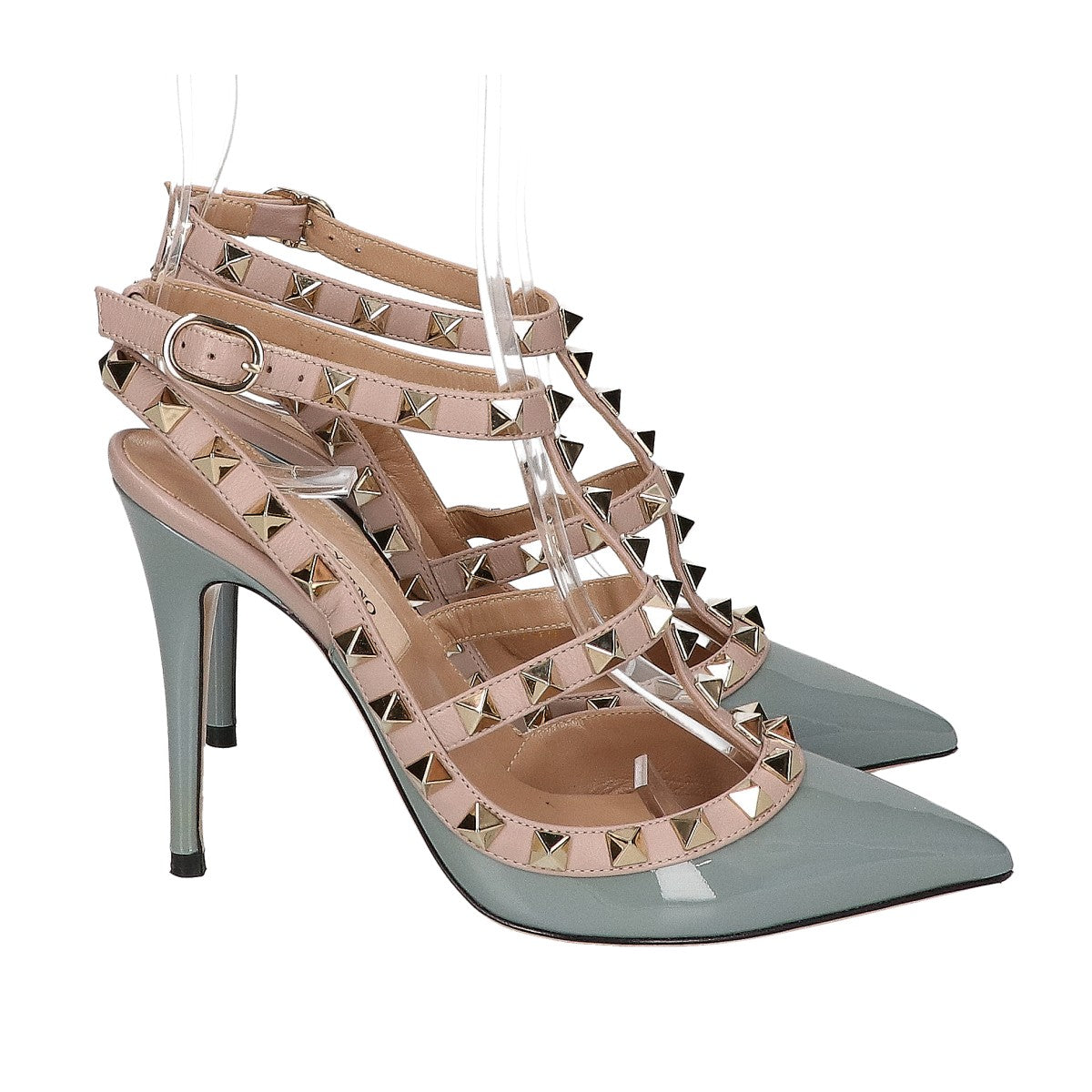 VALENTINO ヴァレンティノ ロックスタッズ パテント レザー アンクルストラップ ポインテッドトゥ パンプス シューズ