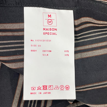 MAISON SPECIAL メゾンスペシャル 11211311231 ブラック ストライプ シルク混 バンドカラーシャツ トップス
