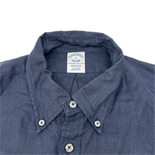 BrooksBrothers ブルックスブラザーズ ネイビー レギュラーフィット リネン BDシャツ トップス