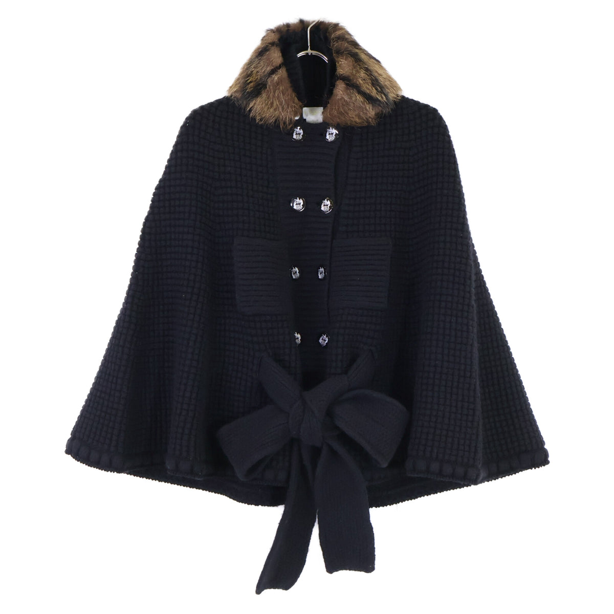 NINARICCI ニナリッチ ファーカラー ダブルブレスト ニットポンチョ ジャケット