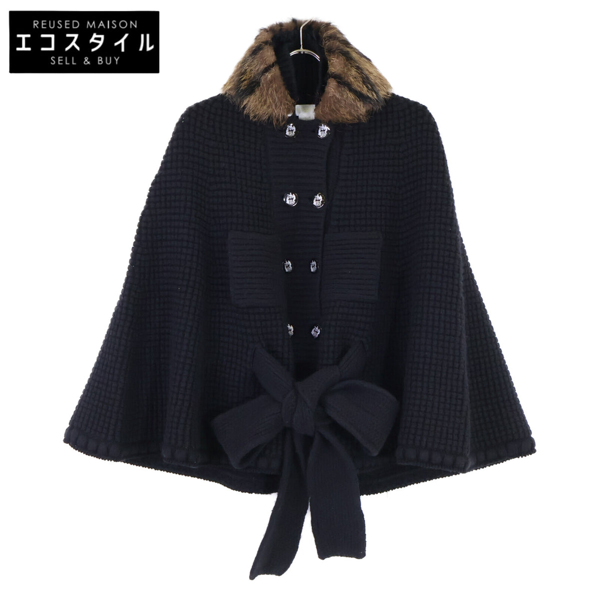 NINARICCI ニナリッチ ファーカラー ダブルブレスト ニットポンチョ ジャケット