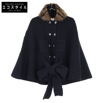 NINARICCI ニナリッチ ファーカラー ダブルブレスト ニットポンチョ ジャケット
