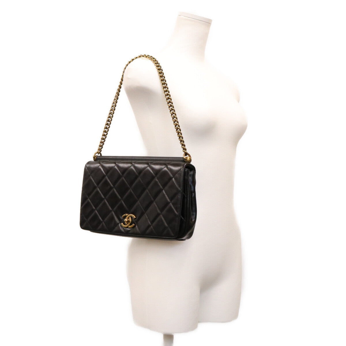 CHANEL シャネル 16年 23番 黒 ヴィンテージカーフ パリインローマ ゴールドバーフラップ ショルダーバッグ ショルダーバッグ