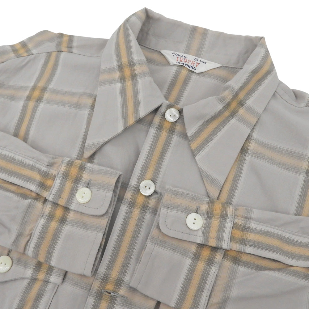 TROPHY CLOTHING トロフィークロージング オンブレチェック オープンカラーシャツ トップス メンズ グレー×ライトブラウン 14-14 1/2 26SS トップス