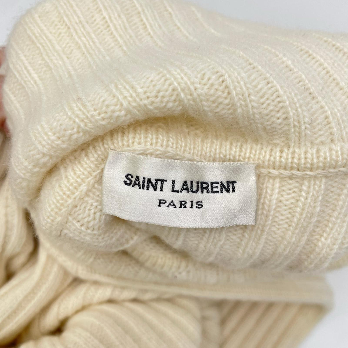 SAINT LAURENT PARIS サンローランパリ 21年製 666098 アイボリー ウールカシミヤ リブ編み タートルネックニット トップス