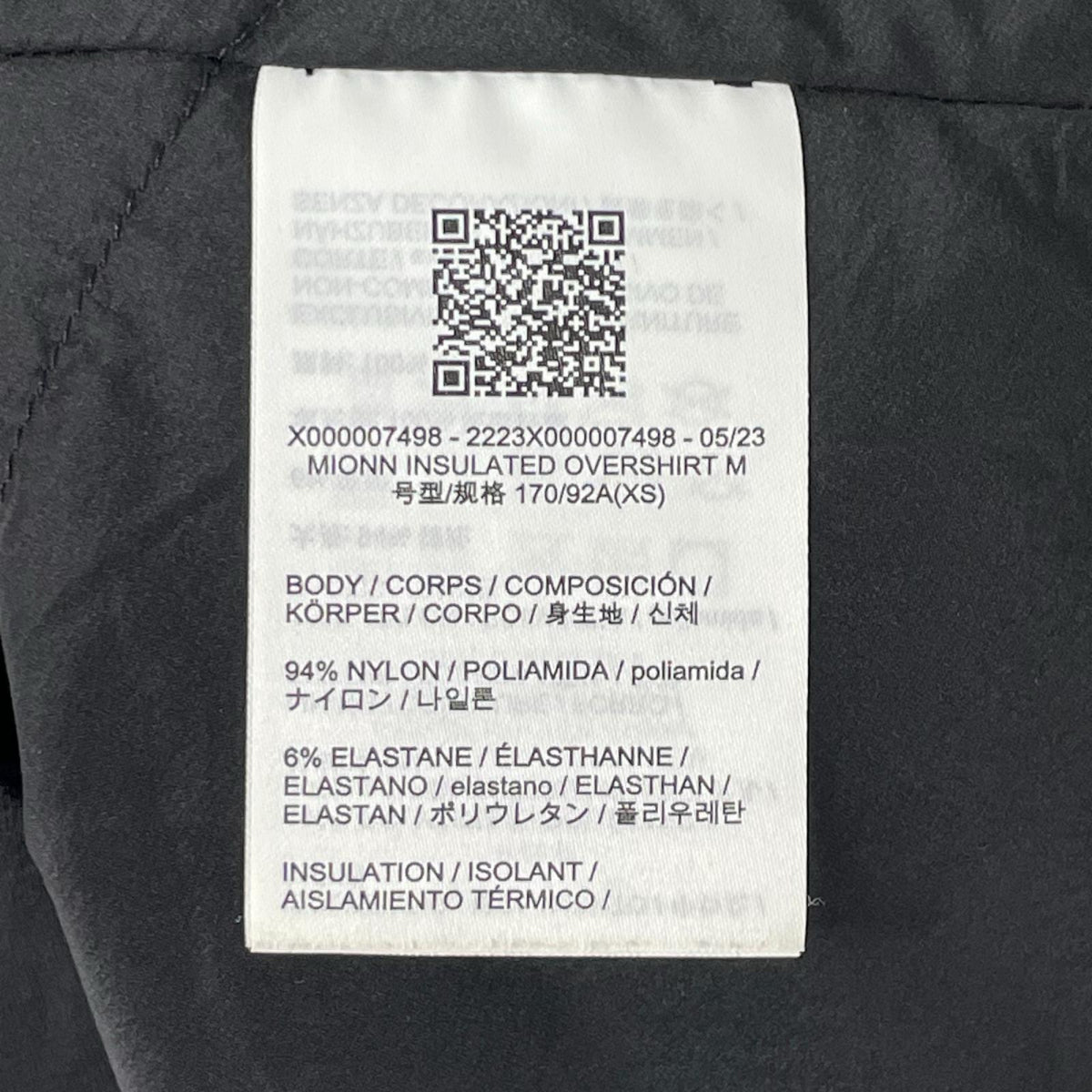 ARC’TERYX VEILANCE アークテリクス ヴェイランス X000007498 ブラック MIONN INSULATED OVERSHIRT トップス