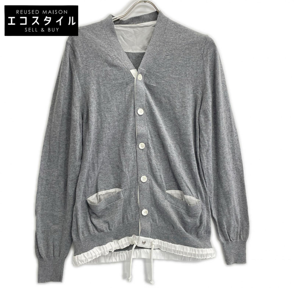 sacai サカイ 16-00995M グレー カシミヤ混 ドローコード Vネック カーディガン トップス