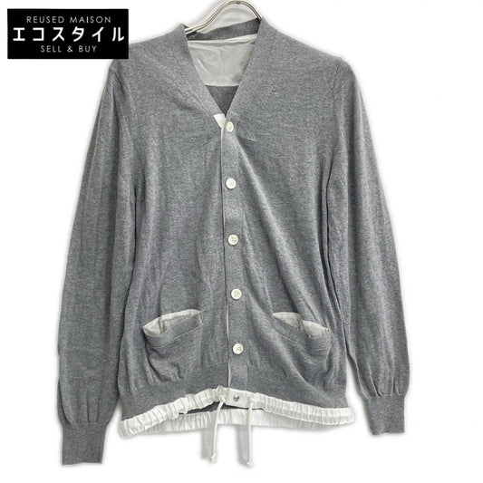 sacai サカイ 16-00995M グレー カシミヤ混 ドローコード Vネック カーディガン トップス