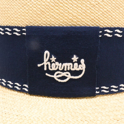 HERMES エルメス 【美品】トリニダード ロゴ刺繍トリム ストローハット 帽子