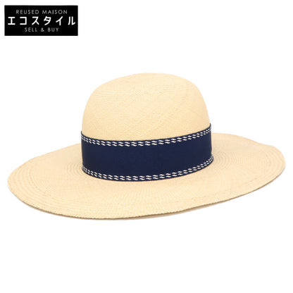 HERMES エルメス 【美品】トリニダード ロゴ刺繍トリム ストローハット 帽子