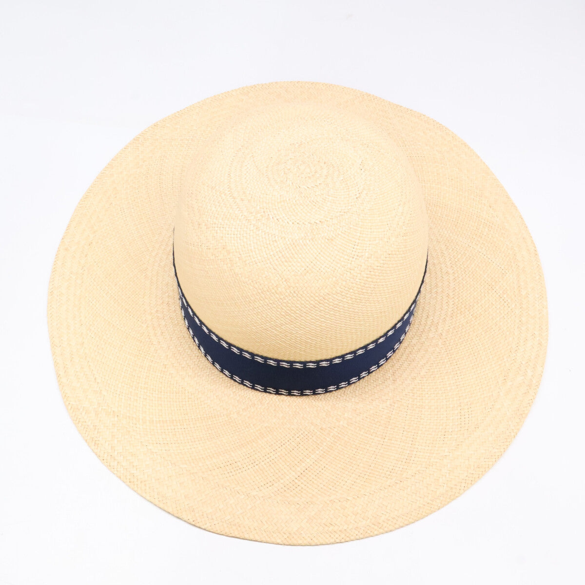 HERMES エルメス 【美品】トリニダード ロゴ刺繍トリム ストローハット 帽子