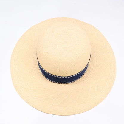 HERMES エルメス 【美品】トリニダード ロゴ刺繍トリム ストローハット 帽子