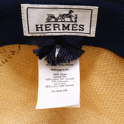 HERMES エルメス 【美品】トリニダード ロゴ刺繍トリム ストローハット 帽子