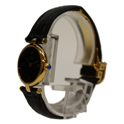 Cartier カルティエ 925 マストヴァンドームSM ヴェルメイユ 黒文字盤 QZ/革 腕時計