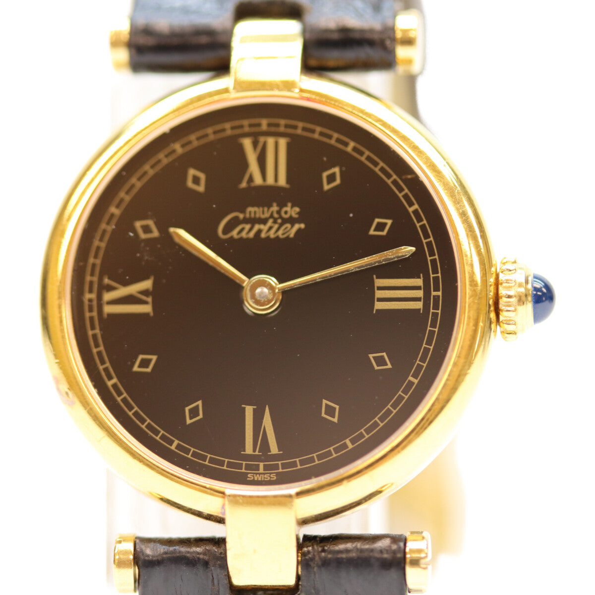 Cartier カルティエ 925 マストヴァンドームSM ヴェルメイユ 黒文字盤 QZ/革 腕時計