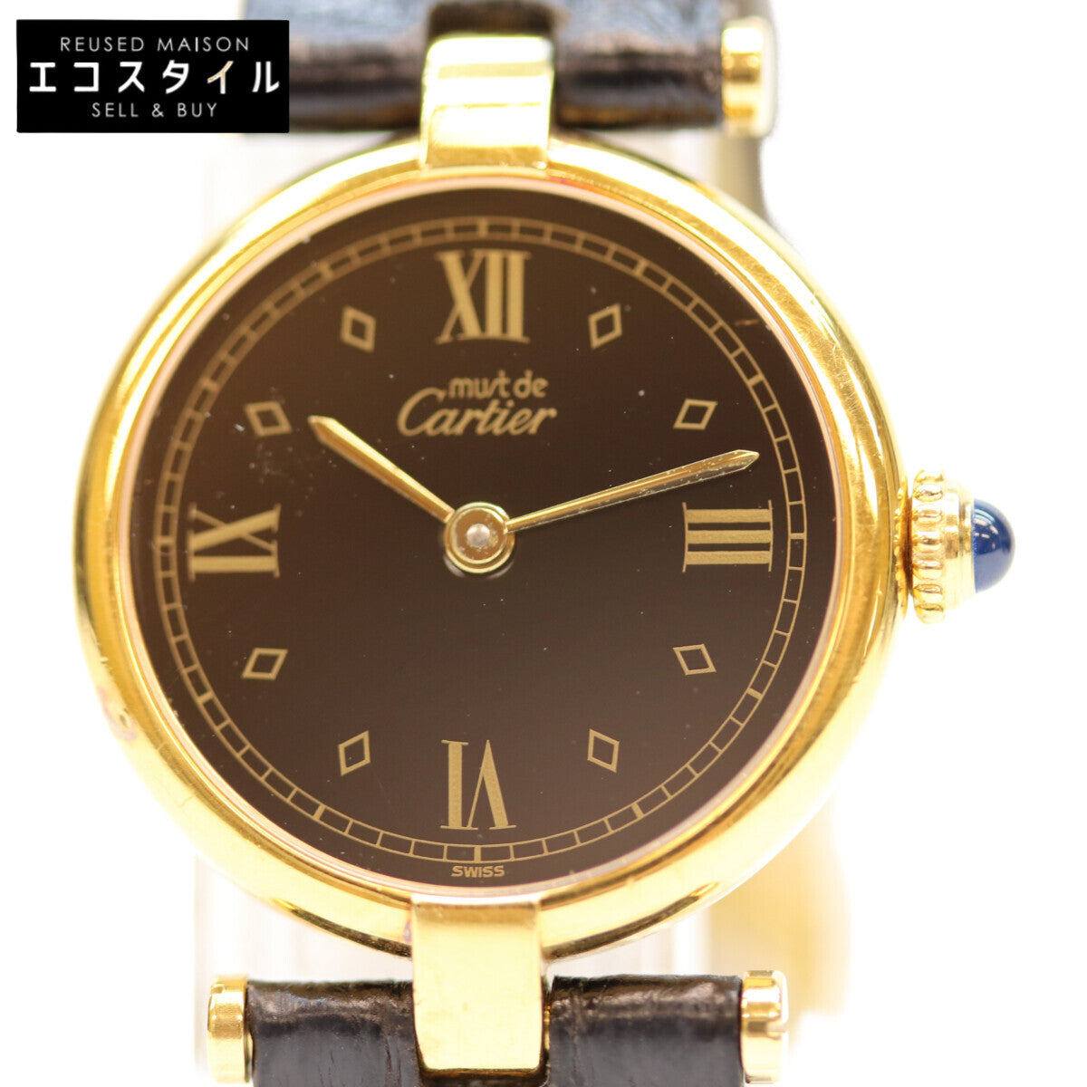Cartier カルティエ 925 マストヴァンドームSM ヴェルメイユ 黒文字盤 QZ/革 腕時計