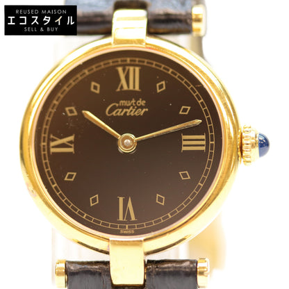 Cartier カルティエ 925 マストヴァンドームSM ヴェルメイユ 黒文字盤 QZ/革 腕時計