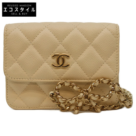 CHANEL AP3352 White Caviar GHW Matelassé Ribbon Chain Belt Mini Pouch Shoulder Bag