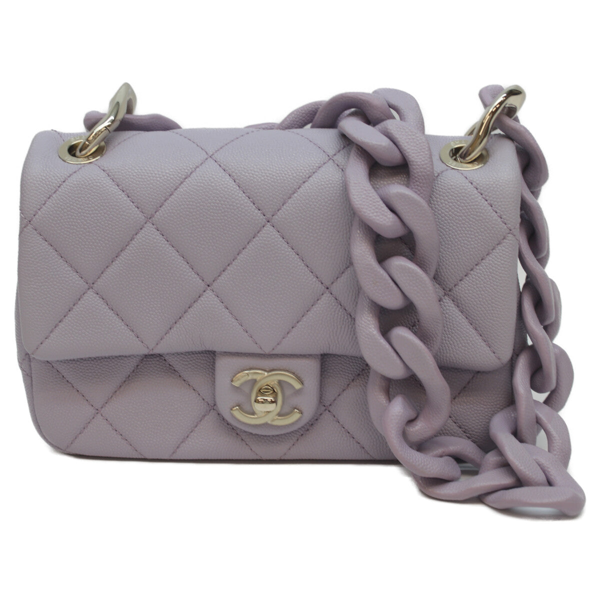 CHANEL Lavender Caviar Gold-Tone Hardware Design Chain Matelassé 20 Mini Flap Shoulder Bag
