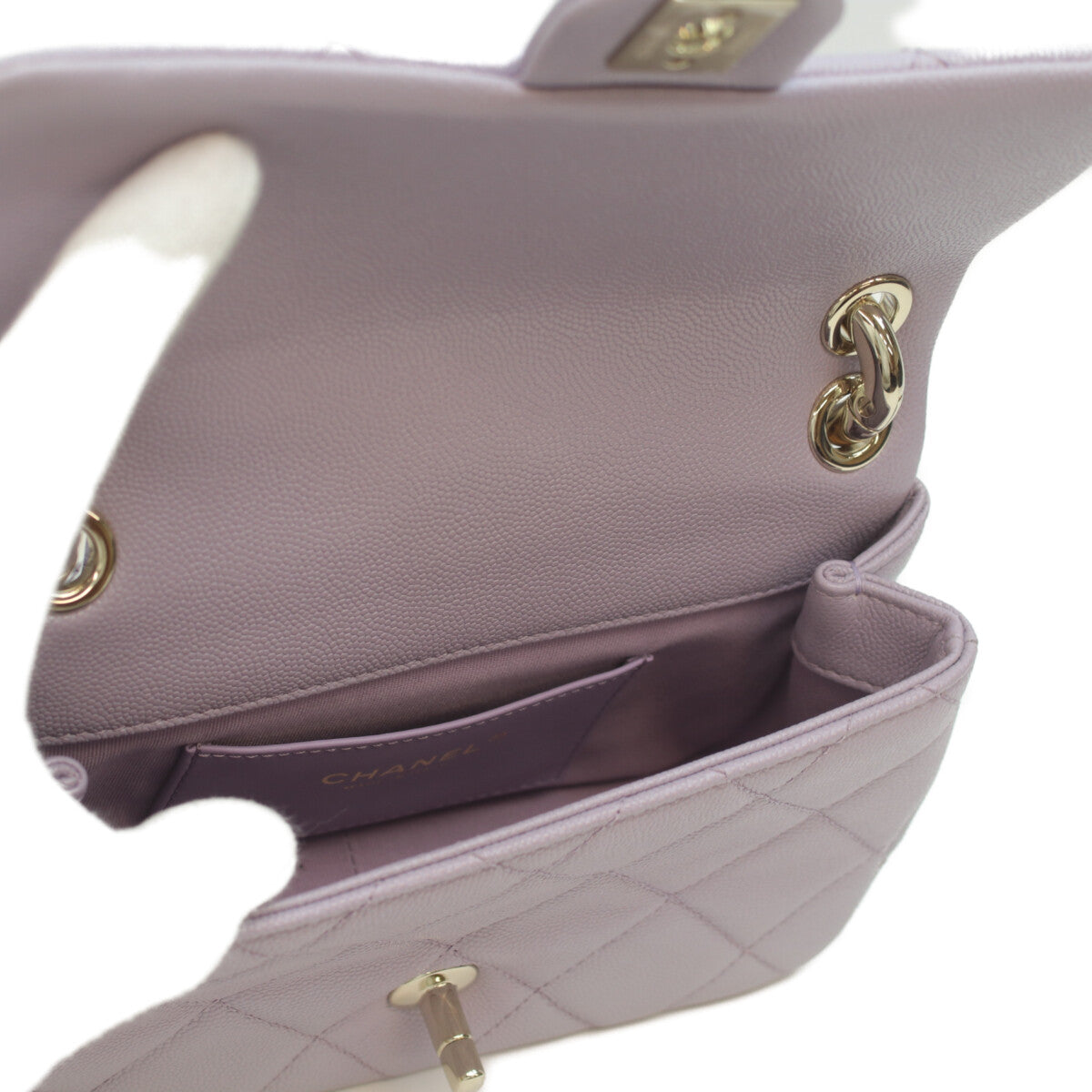 CHANEL Lavender Caviar Gold-Tone Hardware Design Chain Matelassé 20 Mini Flap Shoulder Bag