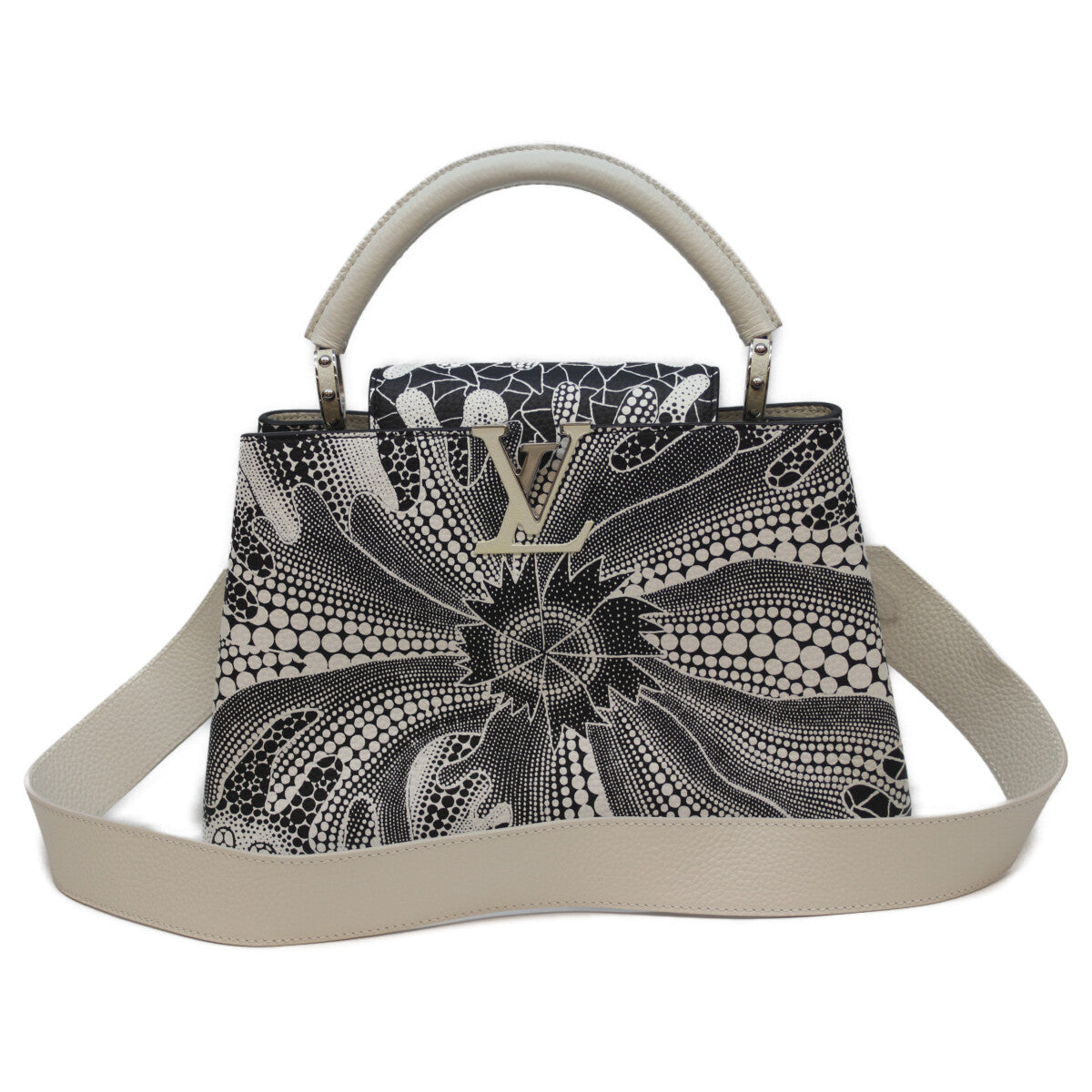 LOUIS VUITTON ルイヴィトン ×KY 草間彌生 M21705 トリヨン サイケデリックフラワー ノワール/ブロン カプシーヌ ハンドバッグ