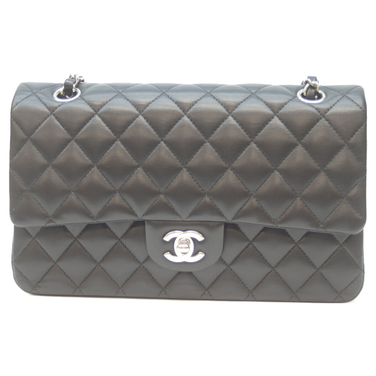 CHANEL シャネル A01112 21番 黒 ラム シルバー金具 Wフラップ マトラッセ25 ショルダーバッグ
