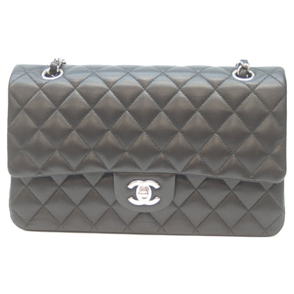 CHANEL シャネル A01112 21番 黒 ラム シルバー金具 Wフラップ マトラッセ25 ショルダーバッグ