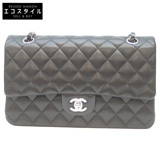 CHANEL A01112 No. 21 Black Lambskin Silver Hardware Double Flap Matelasse 25 Shoulder Bag