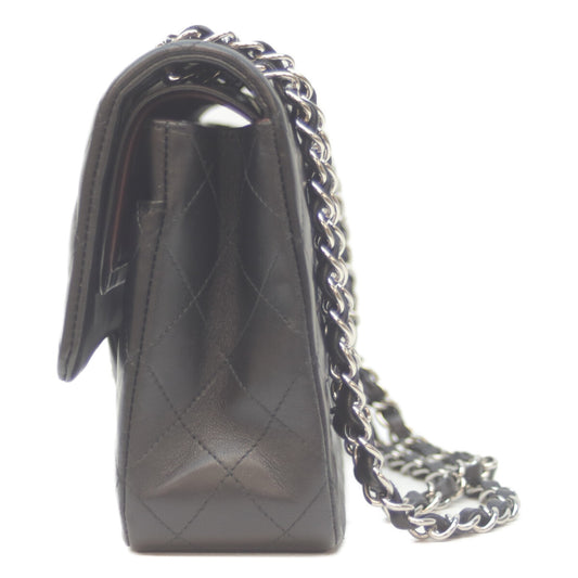 CHANEL A01112 No. 21 Black Lambskin Silver Hardware Double Flap Matelasse 25 Shoulder Bag