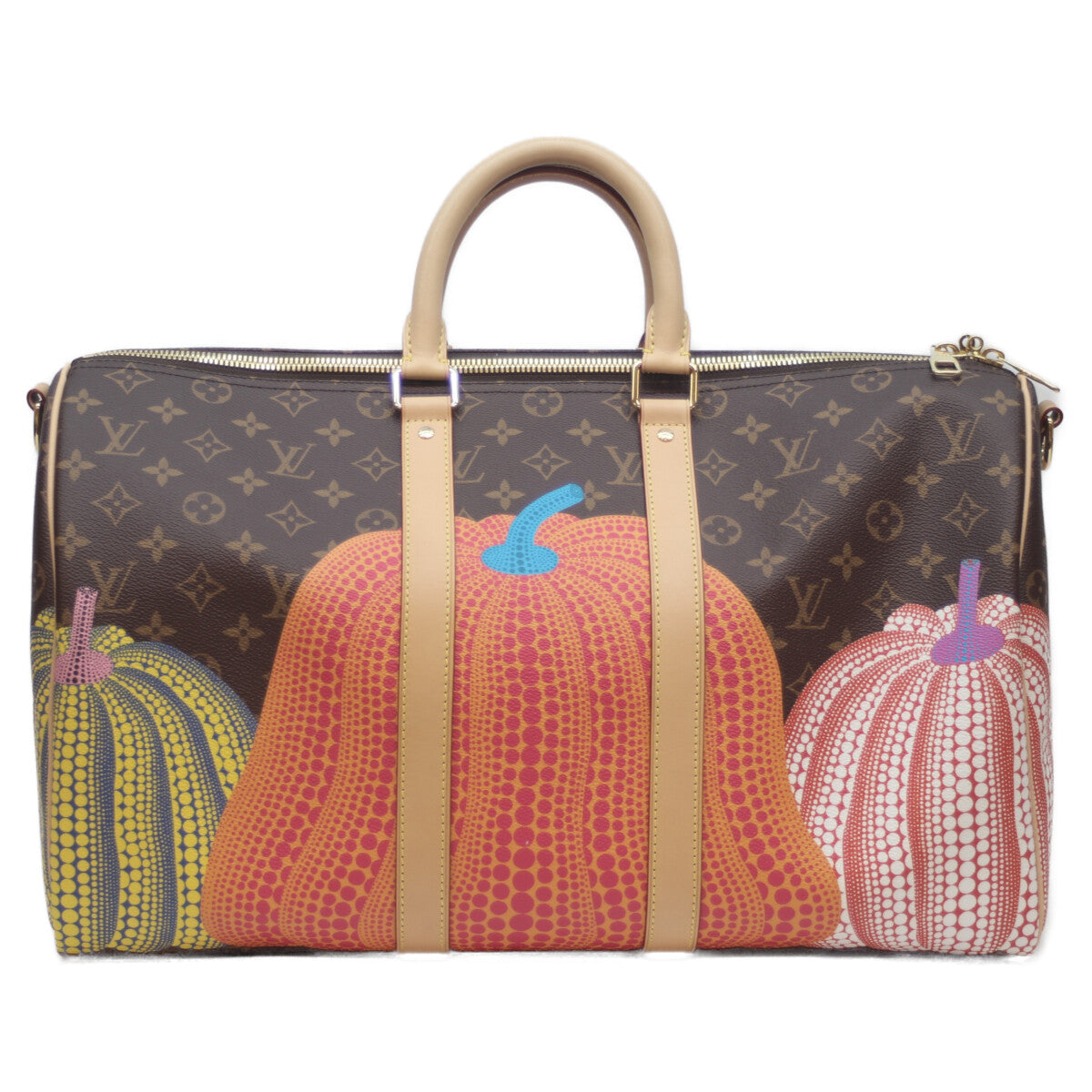 LOUIS VUITTON x Yayoi Kusama 23 Monogram Pumpkin Keepall Bandouliere 45 Boston Bag