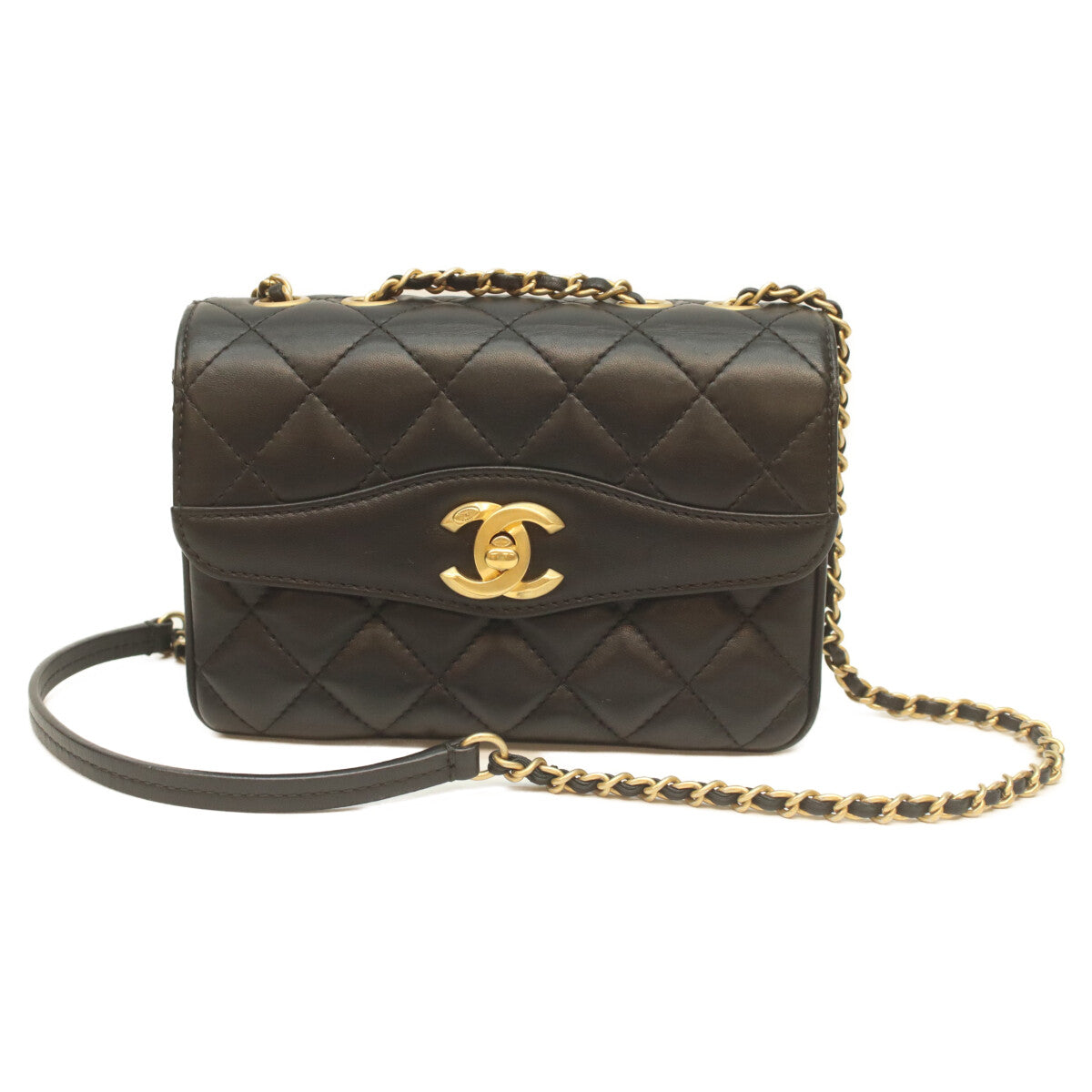 CHANEL 24 Black Lamb Gold Hardware Coco Vintage Flap Mini Matelasse 18 Shoulder Bag