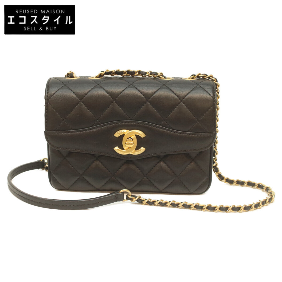 CHANEL 24 Black Lamb Gold Hardware Coco Vintage Flap Mini Matelasse 18 Shoulder Bag