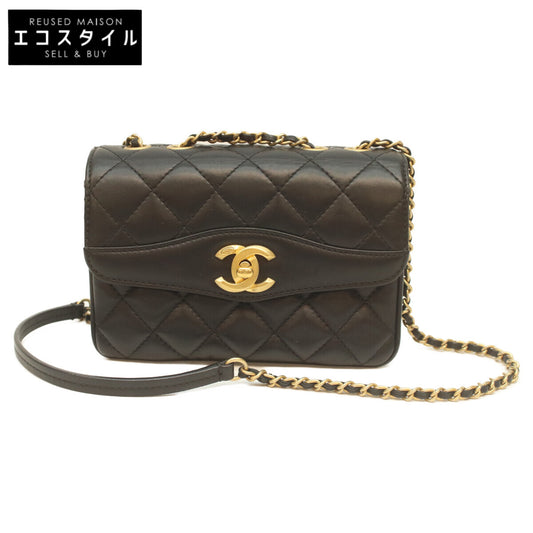 CHANEL 24 Black Lamb Gold Hardware Coco Vintage Flap Mini Matelasse 18 Shoulder Bag