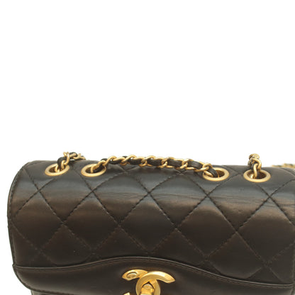 CHANEL 24 Black Lamb Gold Hardware Coco Vintage Flap Mini Matelasse 18 Shoulder Bag