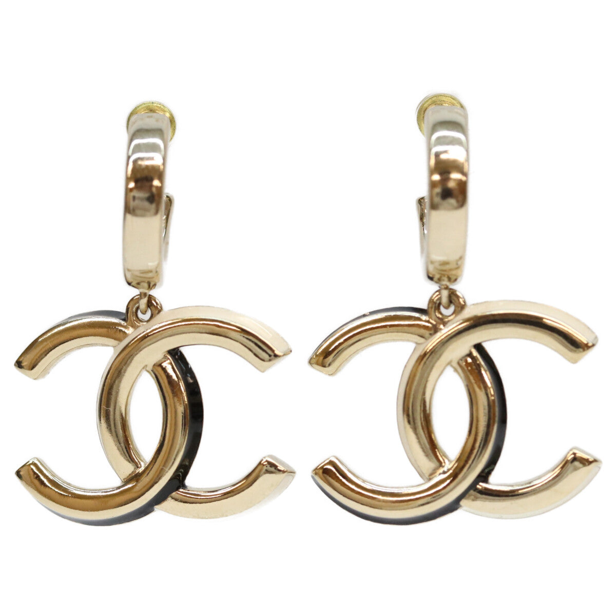 CHANEL A22K Gold Big Coco Mark Hoop Earrings