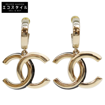 CHANEL A22K Gold Big Coco Mark Hoop Earrings