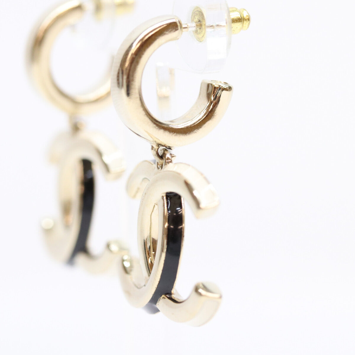CHANEL A22K Gold Big Coco Mark Hoop Earrings